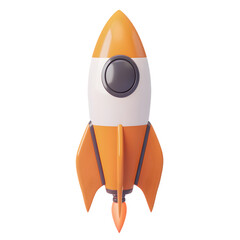 Poster - Cartoon rocket ship launching, emitting flames from its engine, set against a transparent background
