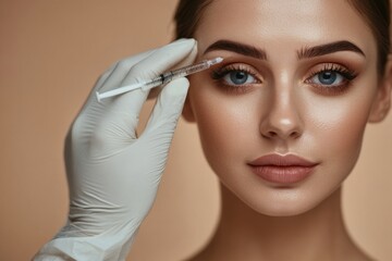 Leinwandbilder - A professional applies cosmetic injections to the face of a client at a cosmetic clinic for facial rejuvenation. Generative AI