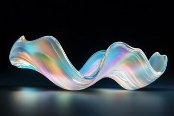 Wall Mural - abstract holographic liquid shape, iridescent wavy melted substance isolated on a black background.
