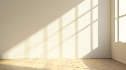 Aufkleber - Sunlight is streaming through a bright window in an empty room with light wooden floors and white walls, creating a peaceful and inviting atmosphere