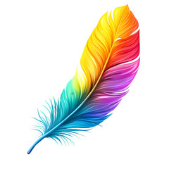 Fototapete - Brightly colored feather with rainbow colors isolated on transparent background, ideal for creative projects