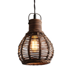 Poster - Isolated hanging wicker lamp emitting warm light on transparent background, ideal for interior design projects