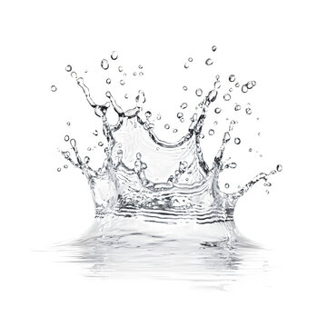 Dynamic crown-shaped water splash on a clear background