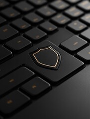 Aufkleber - The black keyboard displays a prominent shield icon, highlighting the importance of cybersecurity in the digital age. Generative AI