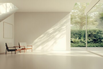 Aufkleber - This spacious living room features minimalist furnishings and large windows allowing natural light to illuminate the area beautifully. Generative AI