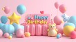 © LeoArtes - Happy Birthday Colorful Phrase, Pink and Blue, Art Design, Abstract Image, Texture, Pattern Background, Wallpaper, Cover and Screen of Smartphone, PC, Laptop, 9:16 and 16:9 Format