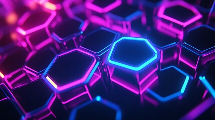 Wall Mural - vibrant neon hexagon design showcasing a modern and futuristic concept.