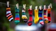 © Freedomstocker - Colorful socks hanging on line outdoor setting photography vibrant background close-up playful concept for home decor