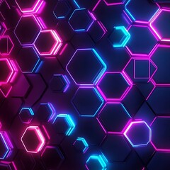 Wall Mural - dynamic hexagon neon lights symbolizing advanced futuristic design concepts.
