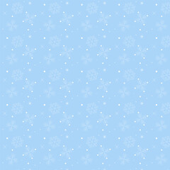 Wall Mural - First snow background.Christmas snowflake repeat pattern. Seamless pattern of white snowflakes isolate on blue background.Vector graphic illustration background wallpaper for winter.