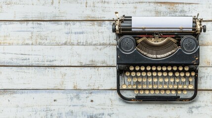 Vintage Typewriter on a White Wooden Background