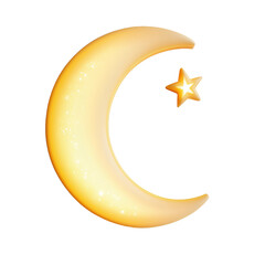 Wall Mural - Cute yellow moon and star. Isolated on transparent background 