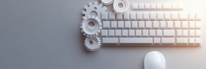 Aufkleber - A keyboard is creatively designed with gears and a mouse, showcasing the blend of technology and creativity in a modern workspace. Generative AI