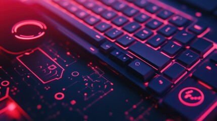Aufkleber - A keyboard icon is creatively overlaid with a mouse and gear, symbolizing digital technology and innovation in a contemporary setting. Generative AI