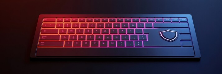 Aufkleber - The keyboard showcases a distinctive shield symbol, emphasizing its connection to cybersecurity, and is lit with vibrant colors. Generative AI