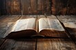 © darshika - Open Bible on wooden table  closeup. Christian religious book