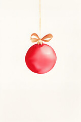 Wall Mural - isolated red watercolor christmas ball decoration on beige background. christmas tree decoration wit