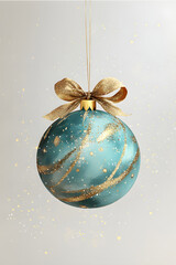 Wall Mural - isolated green christmas ball with golden bow decoration on beige background. christmas tree decorat