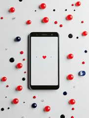 Aufkleber - A smartphone sits on a clean table, encircled by vibrant icons of notifications, likes, and comments, depicting online interactions. Generative AI