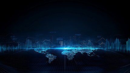 Aufkleber - A digital background featuring stock market charts and graphs with a blue color theme, symbolizing global financial data or the exchange of assets