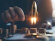 © Johannes - Businessman touch rocket launch investment growth, planning and starting corporate business start up aiming objective value development leadership and customer target group.