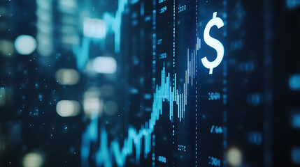 Aufkleber - A stock market background with blue color, featuring trading charts and dollar sign in white color on the right side of composition