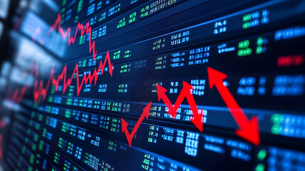 Aufkleber - A stock market graph with arrows pointing upwards, representing an upward trend in the global economy and business growth