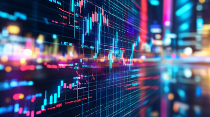 Aufkleber - A stock market graph with blue arrows pointing upwards, symbolizing an up trending stock and global financial growth on a digital background