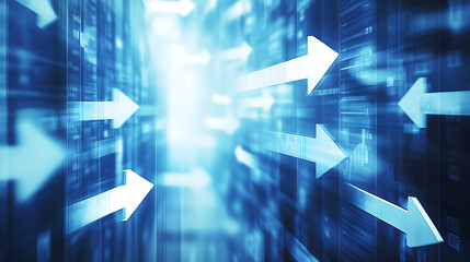 Aufkleber - Abstract blue background with arrows pointing in different directions, symbolizing technology and digital innovation