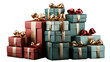 © hamad - Vibrant stack of green and red Christmas gift boxes, adding festive cheer to holiday scenes, isolated on transparent background.