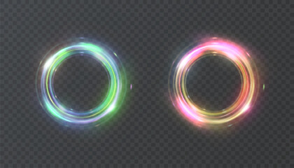 Leinwandbilder - Bright gold light ring with neon effect. Round frame of light effect on black background. For web design and illustrations. Vector png
