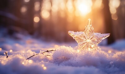 Poster - A snowflake shaped star is on top of the snow