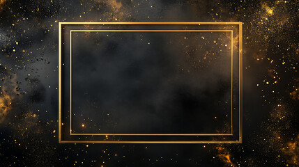 Fototapete - A large gold rectangular frame on the right side of an empty black background with golden decorative elements