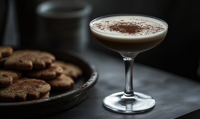 Poster - A glass of white liquid with a brown powder on top