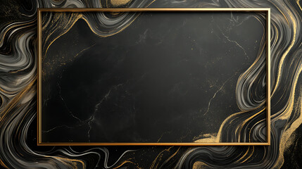 Poster - A large gold rectangular frame on the right side of an empty black background with golden decorative elements