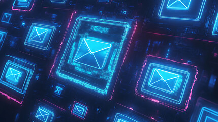 Aufkleber - Digital background with glowing blue mail badges in electronic frame