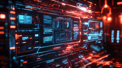 Wall Mural - high-tech bars and frames, along with holographic hud user interface elements, make up a set of futu