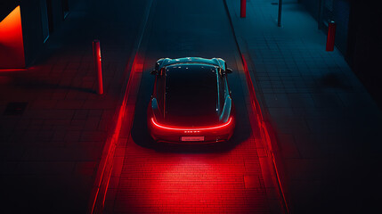 Aufkleber - At night, an autonomous car exits a parking space, showcasing driverless technology in urban streets