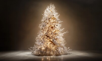 Poster - A large white Christmas tree with a gold and silver ornament