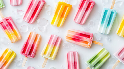 Poster - Colorful ice cream popsicle pattern on white background cute and playful style bright colors with soft gradients