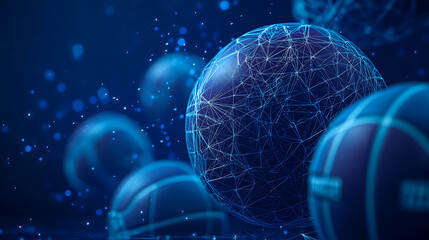 Aufkleber - Concept of making money online by wagering on the results of important sports events is abstract, 3D rendered image featuring objects made of wireframe mesh set against a deep blue backdrop
