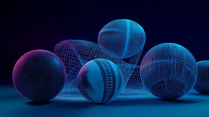 Poster - Concept of making money online by wagering on the results of important sports events is abstract, 3D rendered image featuring objects made of wireframe mesh set against a deep blue backdrop