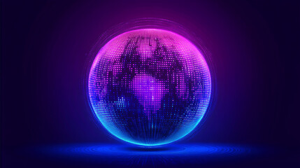 Leinwandbilder - Abstract background with blue lines and glowing dots, futuristic technology concept with dark purple gradient, digital design elements
