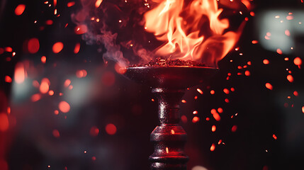 Leinwandbilder - Shisha hookah with red hot coals, Sparks from breathe, Modern hookah with coconut charcoal and shisha smoke, Hookah and sparks from coals