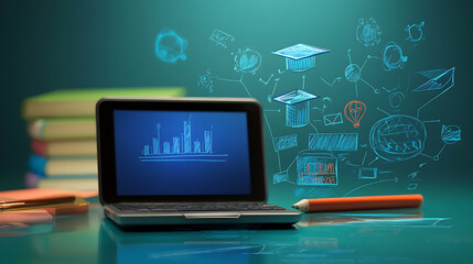 Poster - The concept of IT Communication and e-learning is represented by the intersection of technology and education, providing a knowledge base for all