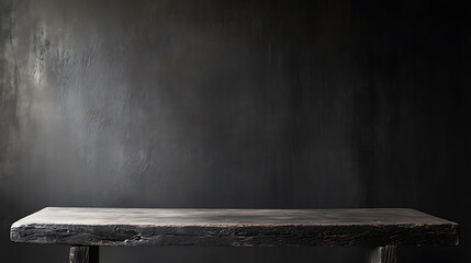 Wall Mural - Empty old wood table and black background for product display presentation with dark concrete wall, copy space concept