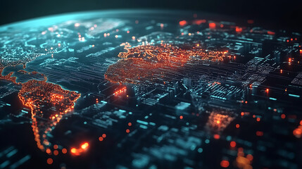 Aufkleber - Global Technology Networking on Political World Map