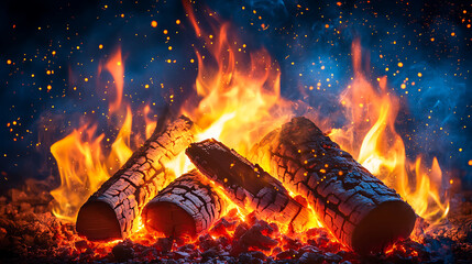 Poster - Fire ember particles in the air Fire flames burning at night
