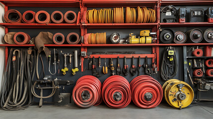 Aufkleber - Firefighter equipment, including fire hose connections