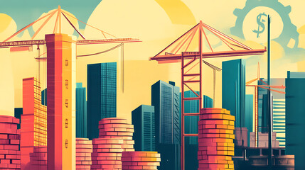 Leinwandbilder - Economic growth warning for cautious business investment, concept illustration
